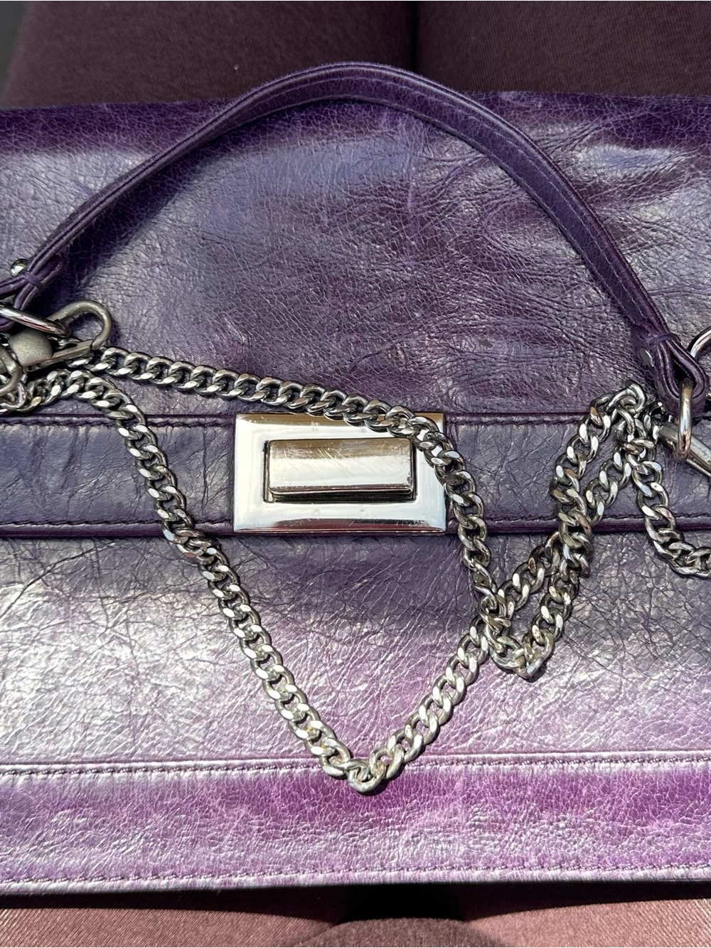 Rebecca Minkoff Purple Leather Shoulder Bag with Silver Chain